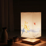 Lampe de chevet Japonaise bois Toile bleu - Vignette | LUMIREVA