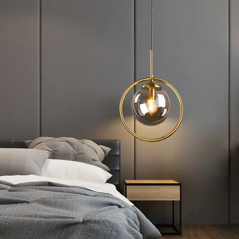 Lampe de Chevet Suspendue en Laiton Luxe avec Verre